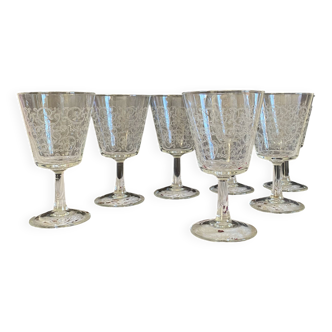 6 grands verres à pied anciens à vin ou à eau gravé motif arabesque