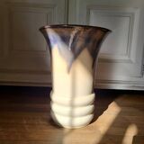 Large ceramic vase circa 50 blue/purple/beige enamel