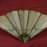 2 art deco fan-shaped wall lights in pearly glass paste and brass