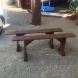 Pair of farm benches in rustic oak