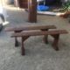 Pair of farm benches in rustic oak