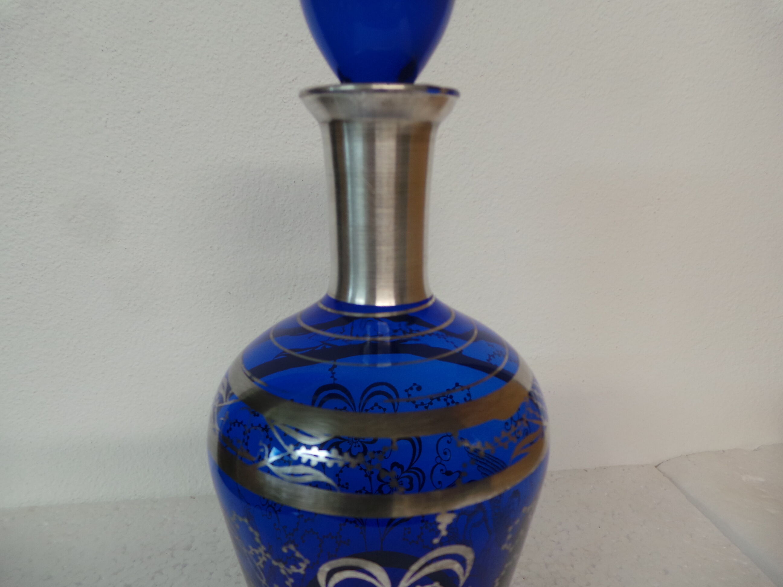 Blue crystal carafe with silver