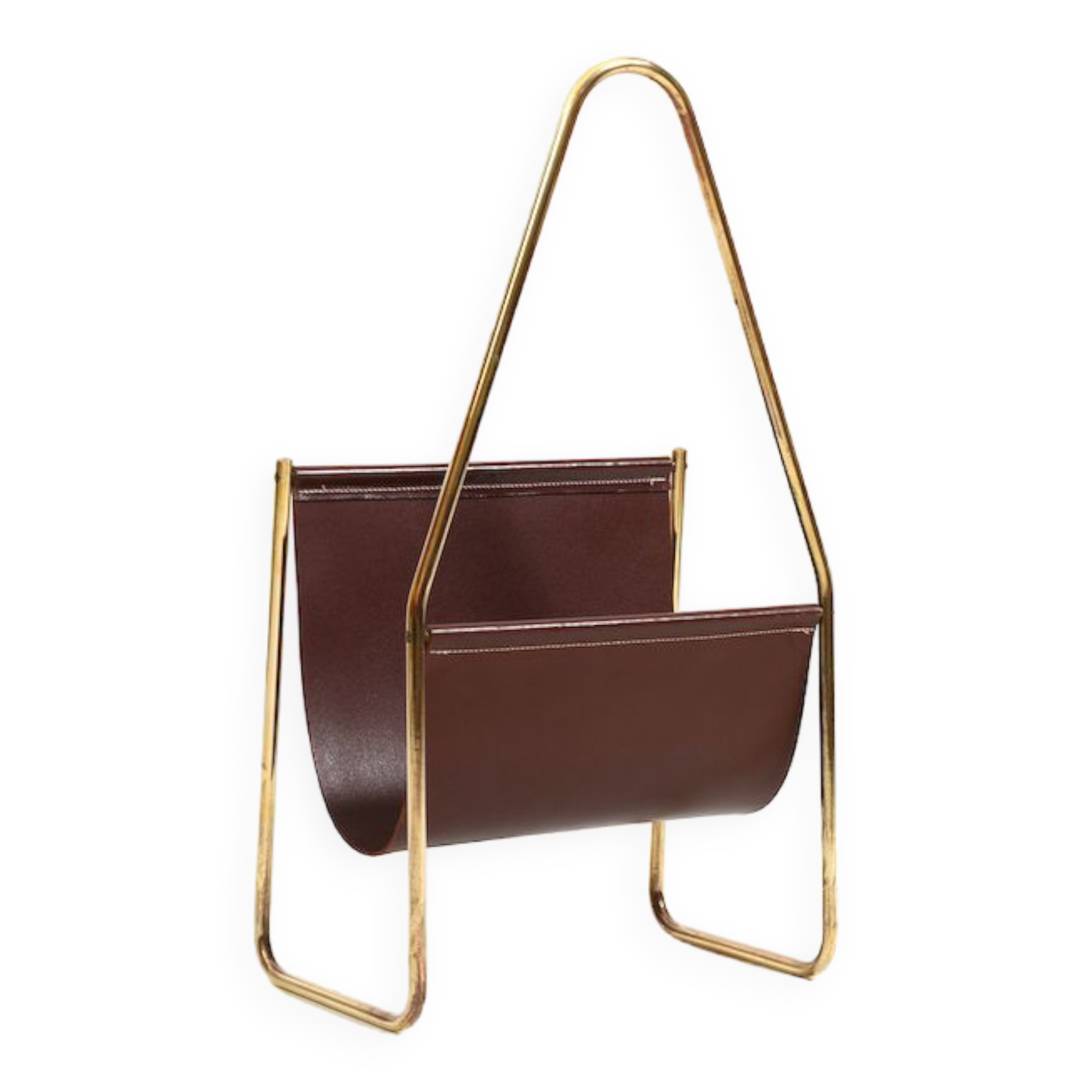 1950s Carl Auböck Magazin Holder in Brass and Leather