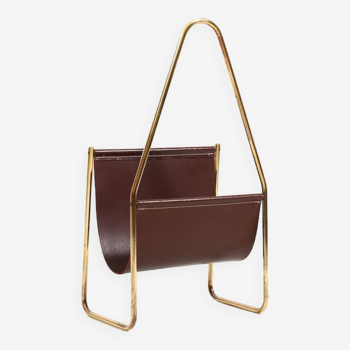 1950s Carl Auböck Magazin Holder in Brass and Leather
