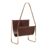 1950s Carl Auböck Magazin Holder in Brass and Leather