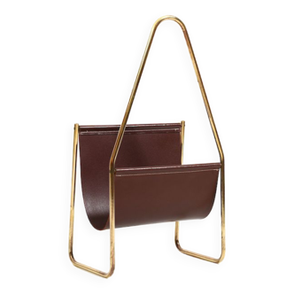 1950s Carl Auböck Magazin Holder in Brass and Leather