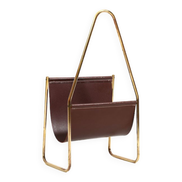 1950s Carl Auböck Magazin Holder in Brass and Leather