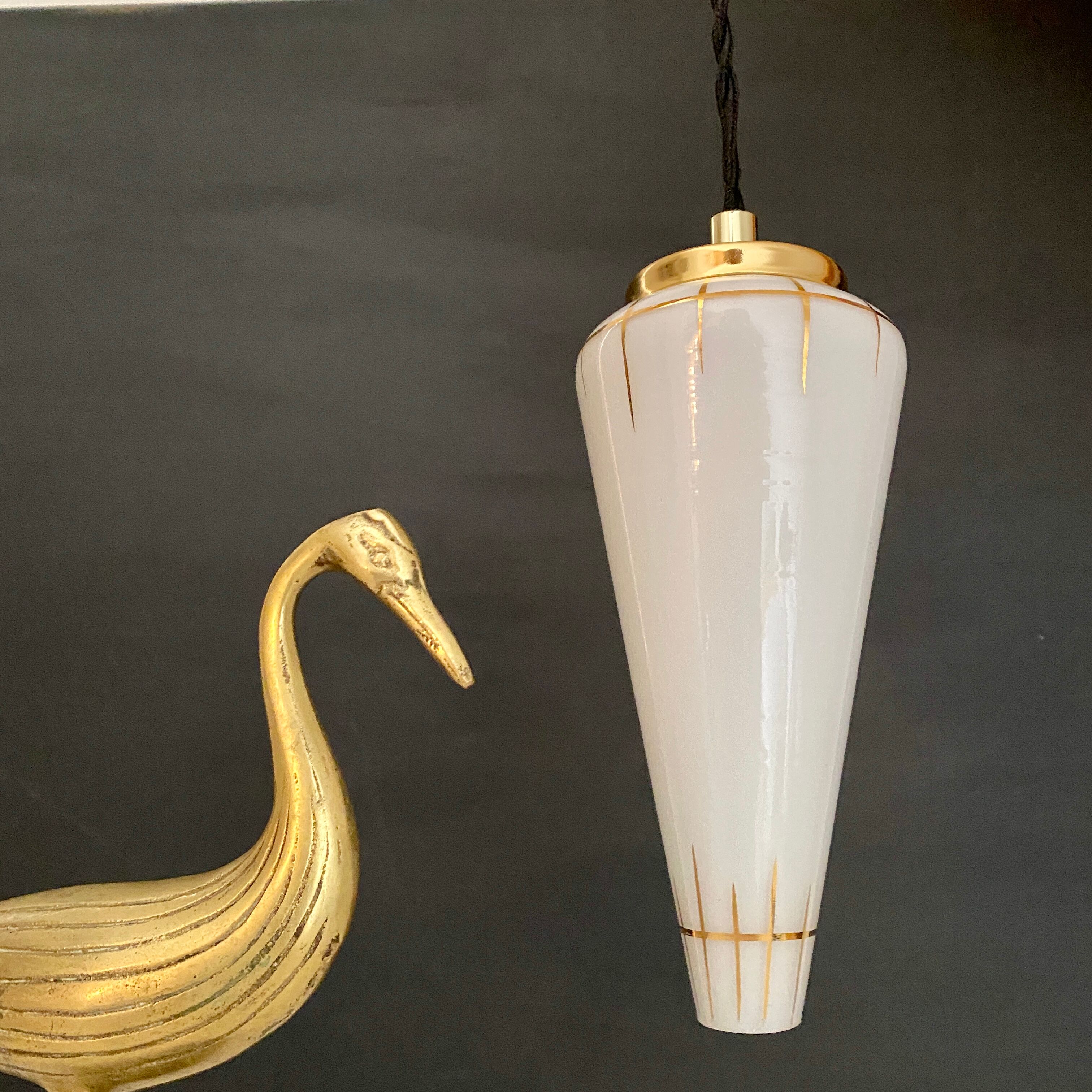 Vintage art deco globe pendant lamp in opaline