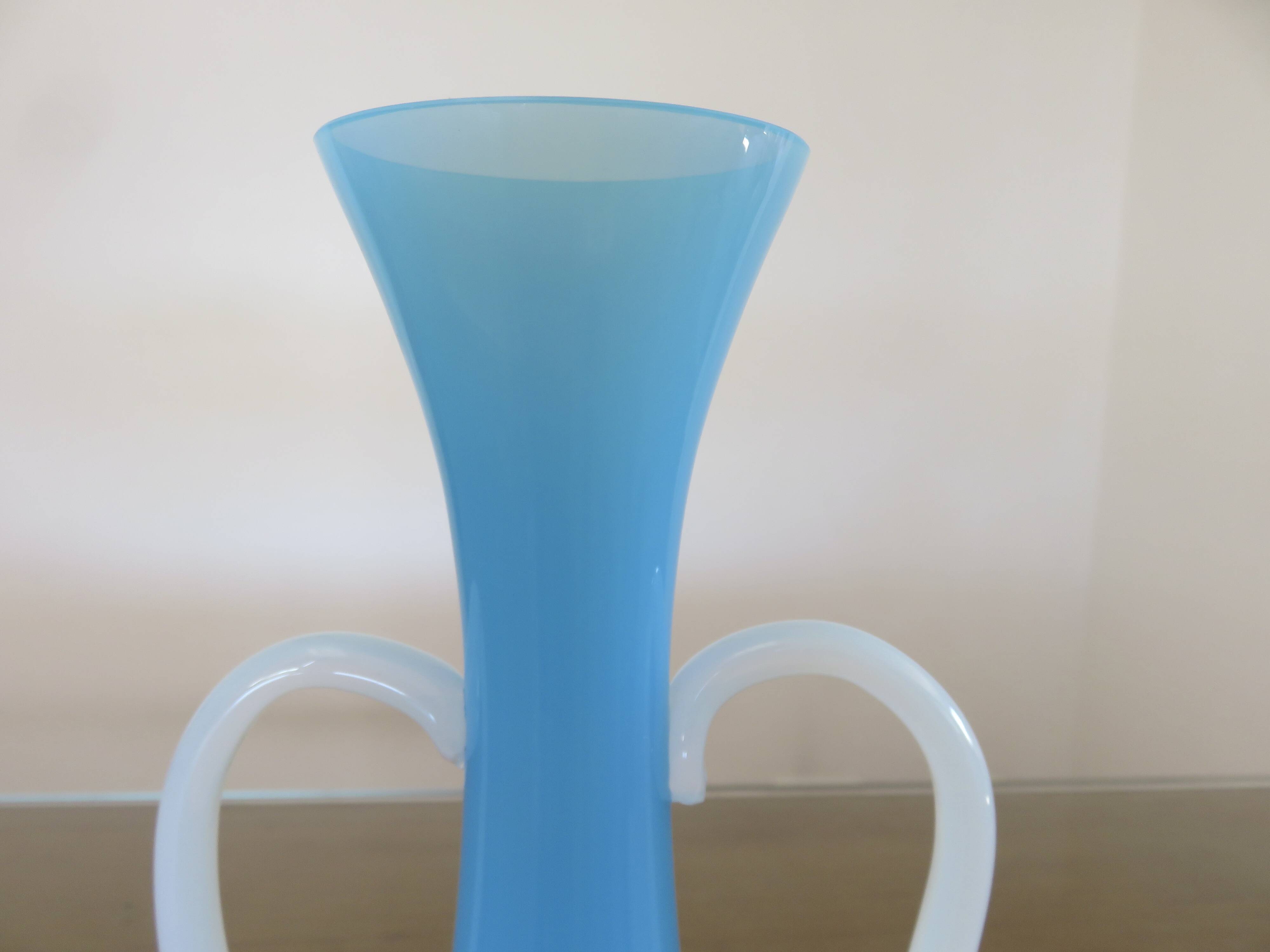 Blue opaline and opalescent glass soliflore vase, 1960s-70s.