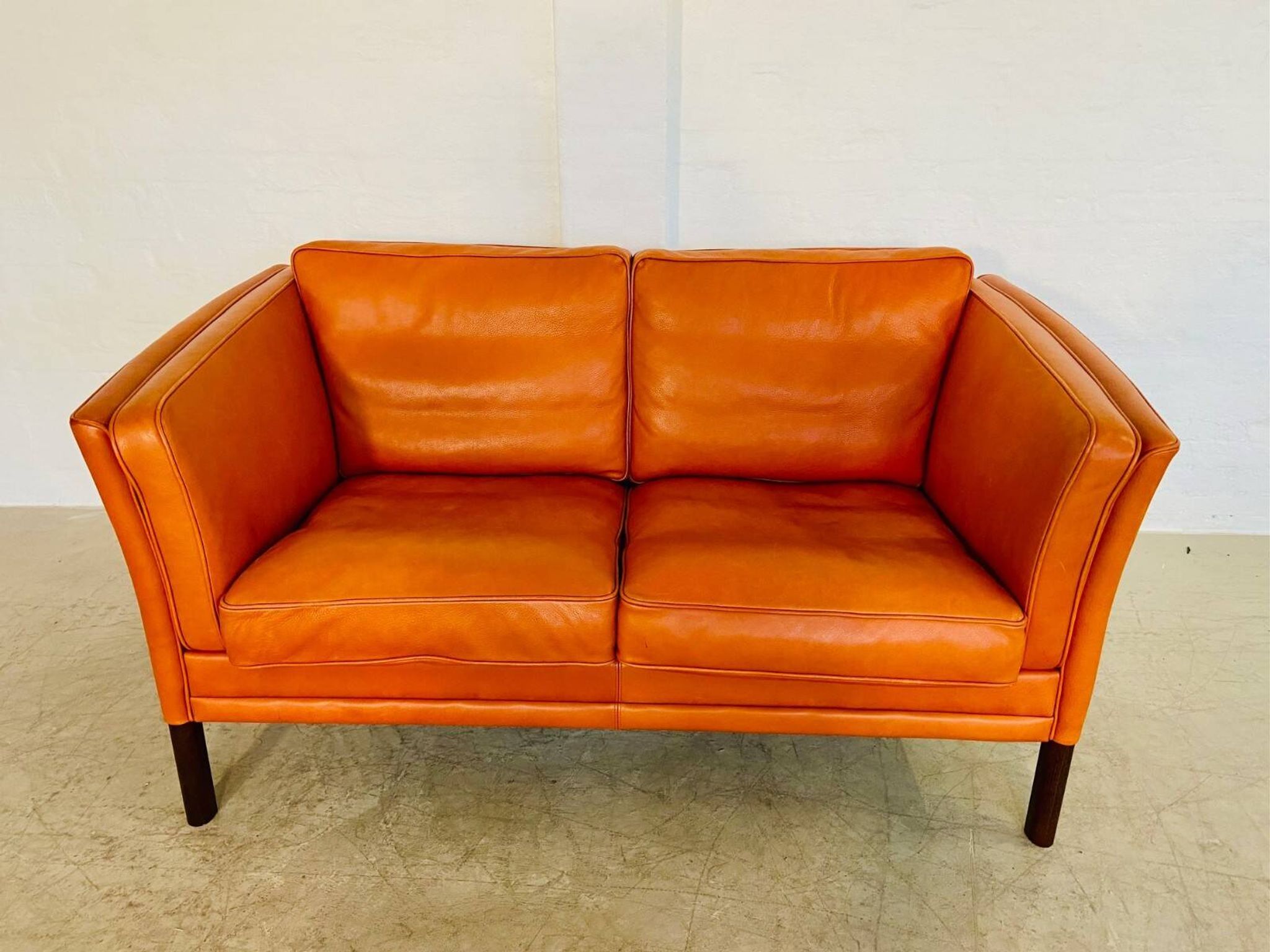Vintage retro Danish Mogens Hansen 2 person cognac leather sofa