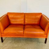 Canapé vintage rétro danois Mogens Hansen pour 2 personnes en cuir cognac