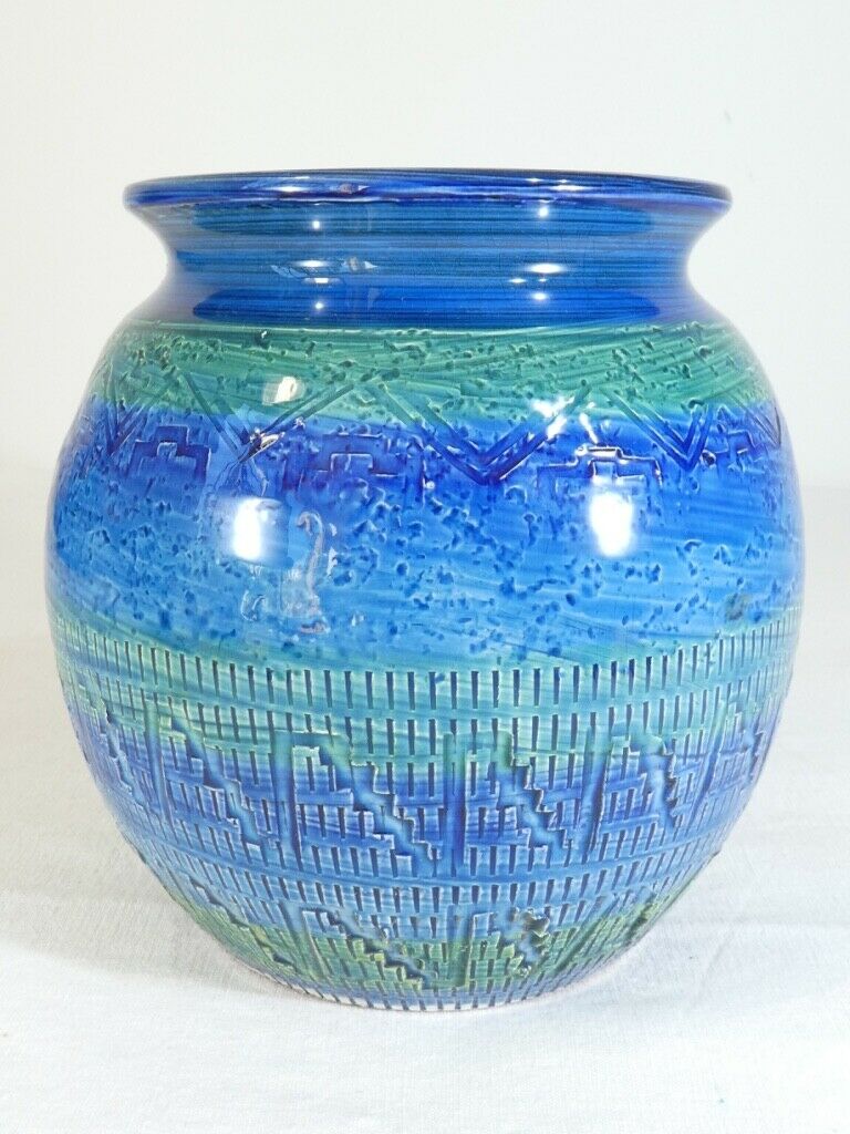 Aldo Londi ceramic ball vase Bitossi Riminu blu