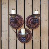 3 vintage wooden wall lights 1970