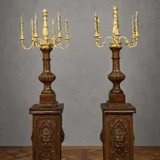 Pair of very large torchères – Terracotta and gilded wood