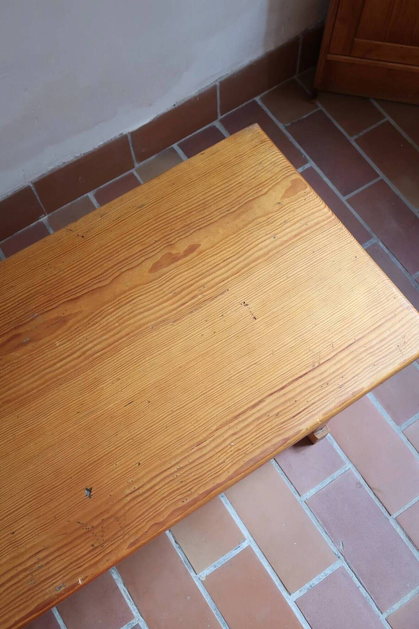 Rustic patinated solid pine coffee table.
