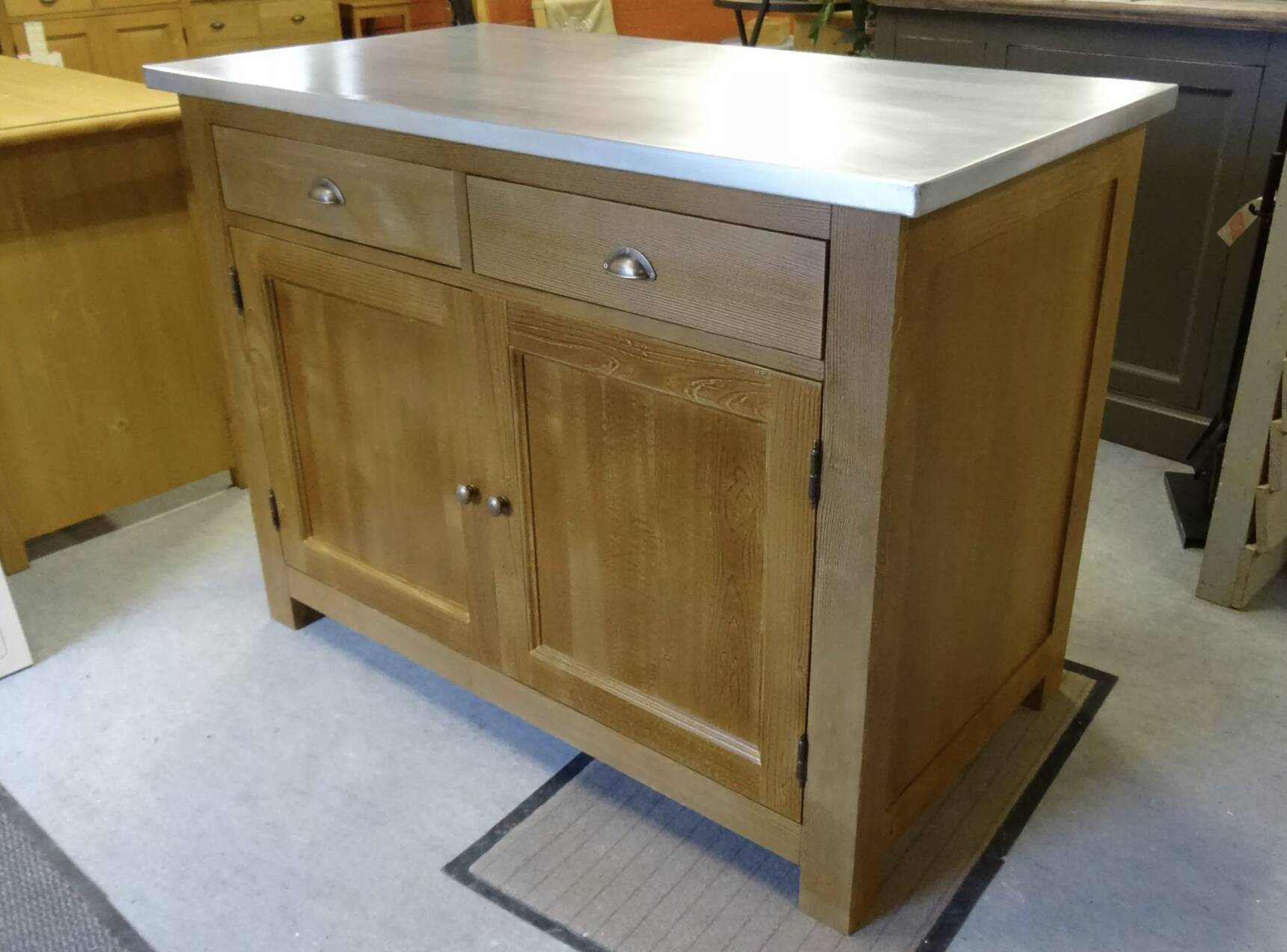 Solid wood sideboard zinc metal top