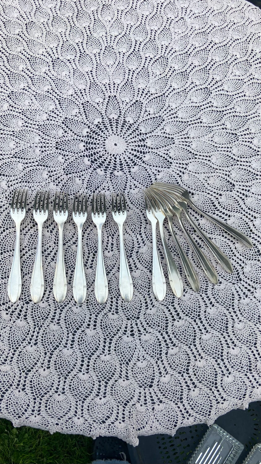 Set of 12 forks and 12 spoons Orbrille silver metal 1950 vintage