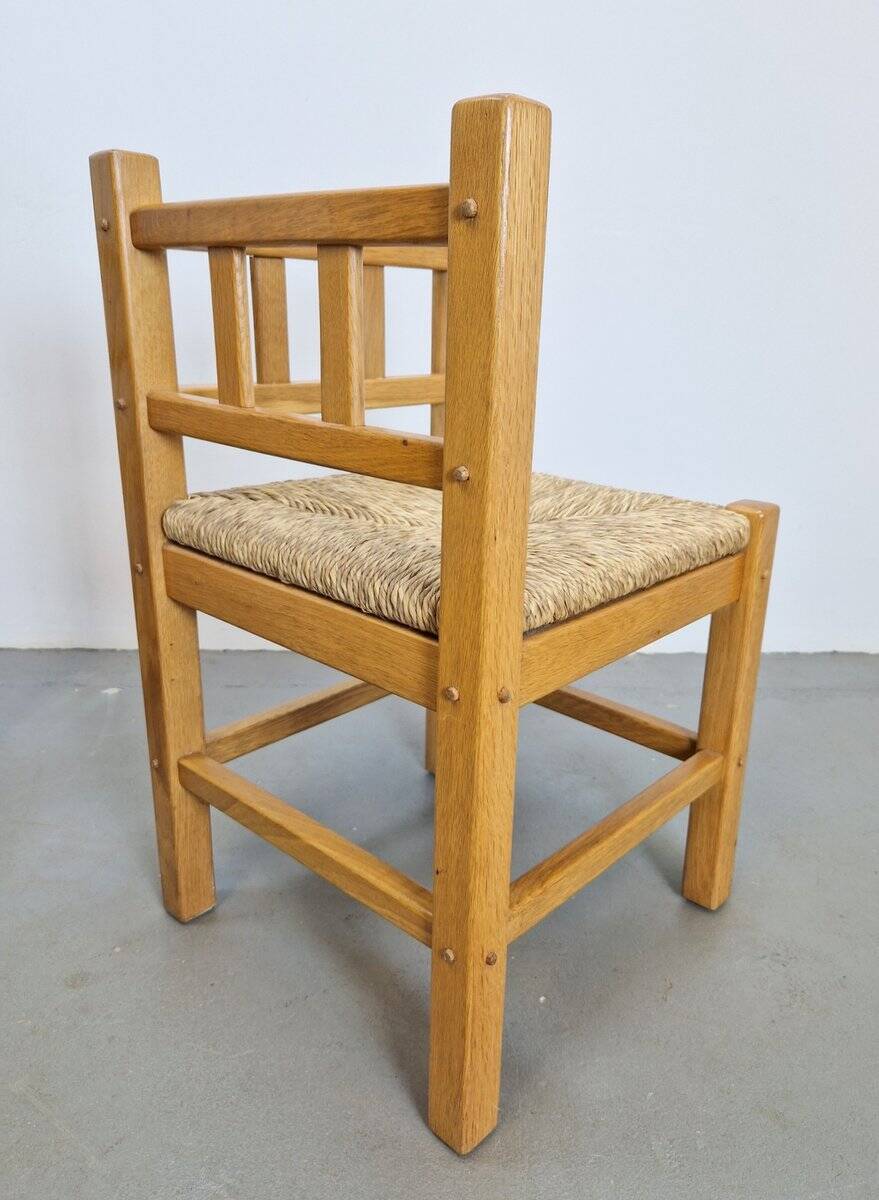 Dutch Modernist Art Deco Style Corner Chair in Oak and Rush, 1950s, Set of 2