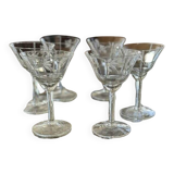 Vintage hand-engraved crystal glasses, 1940s, set of 6