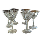 Verres en cristal gravés à la main, vintage années 1940, lot de 6