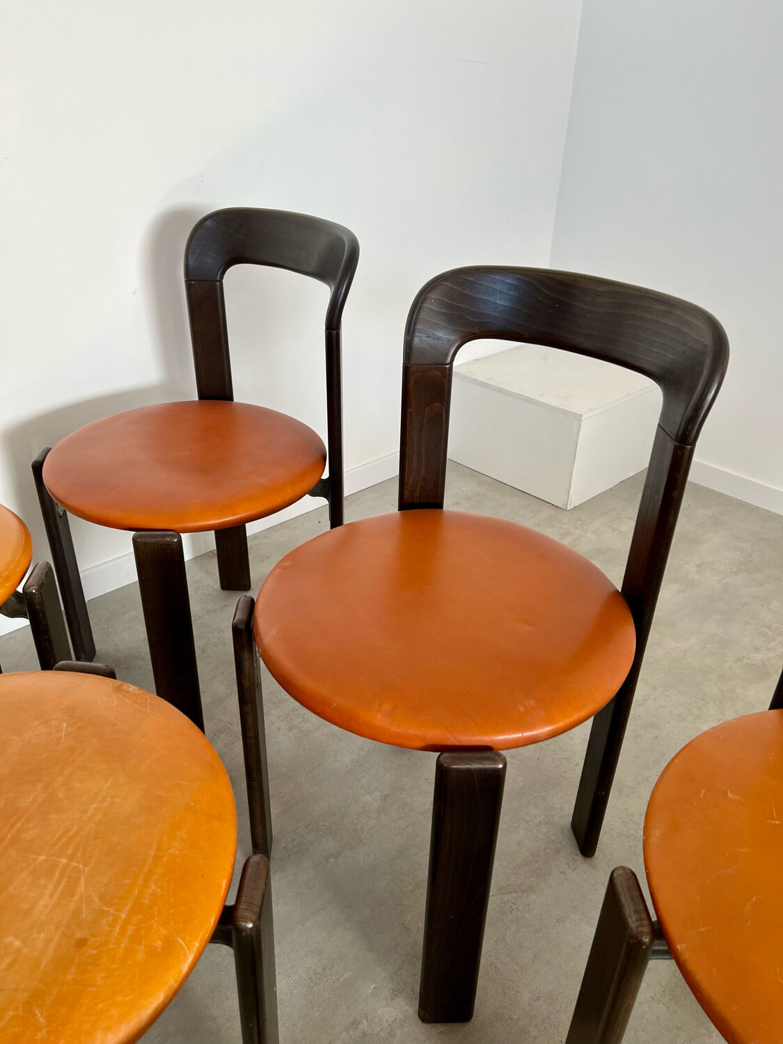 6 wooden chairs and imitation leather design Bruno Rey for Dietiker vintage year 60