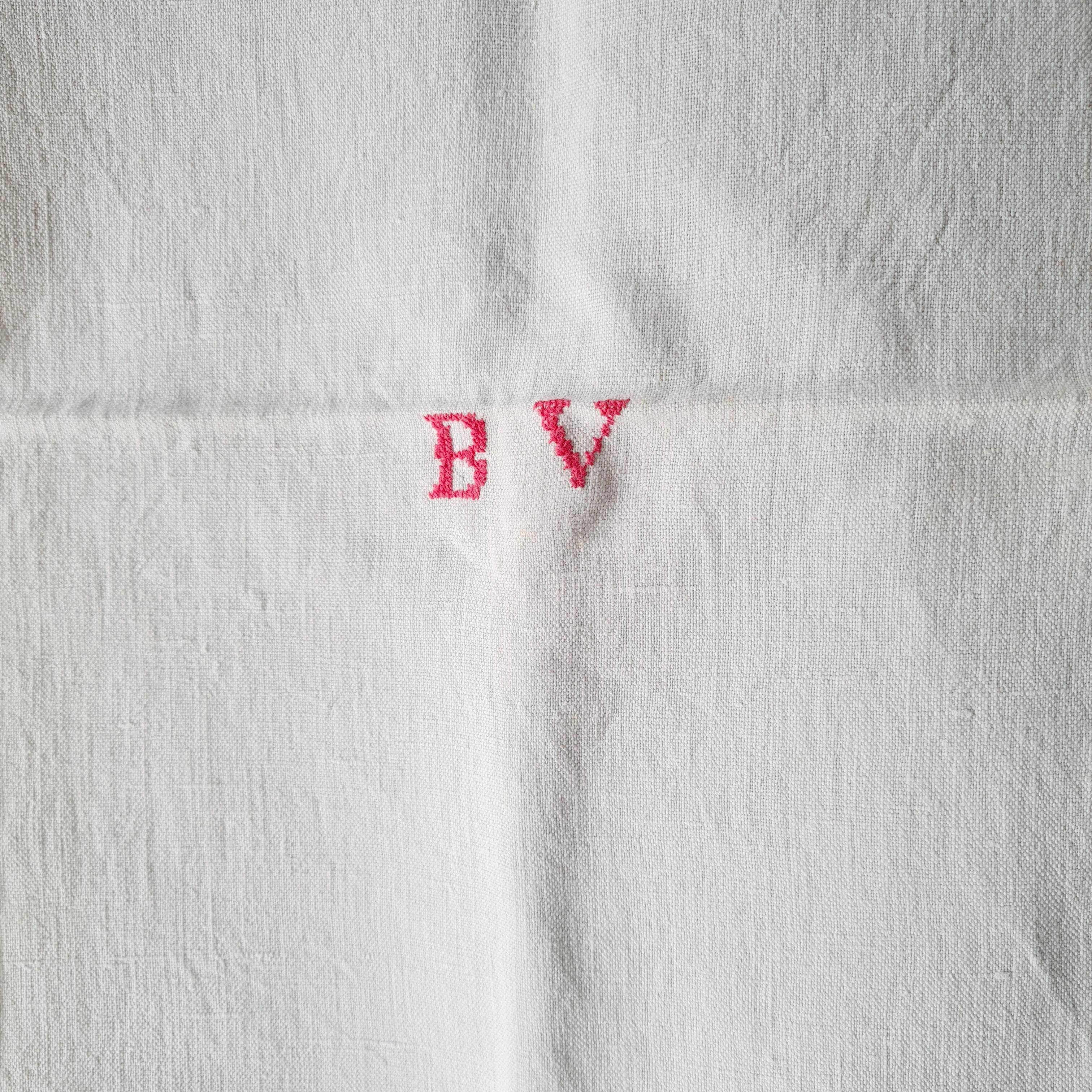 Striped and monogram linen tea towel