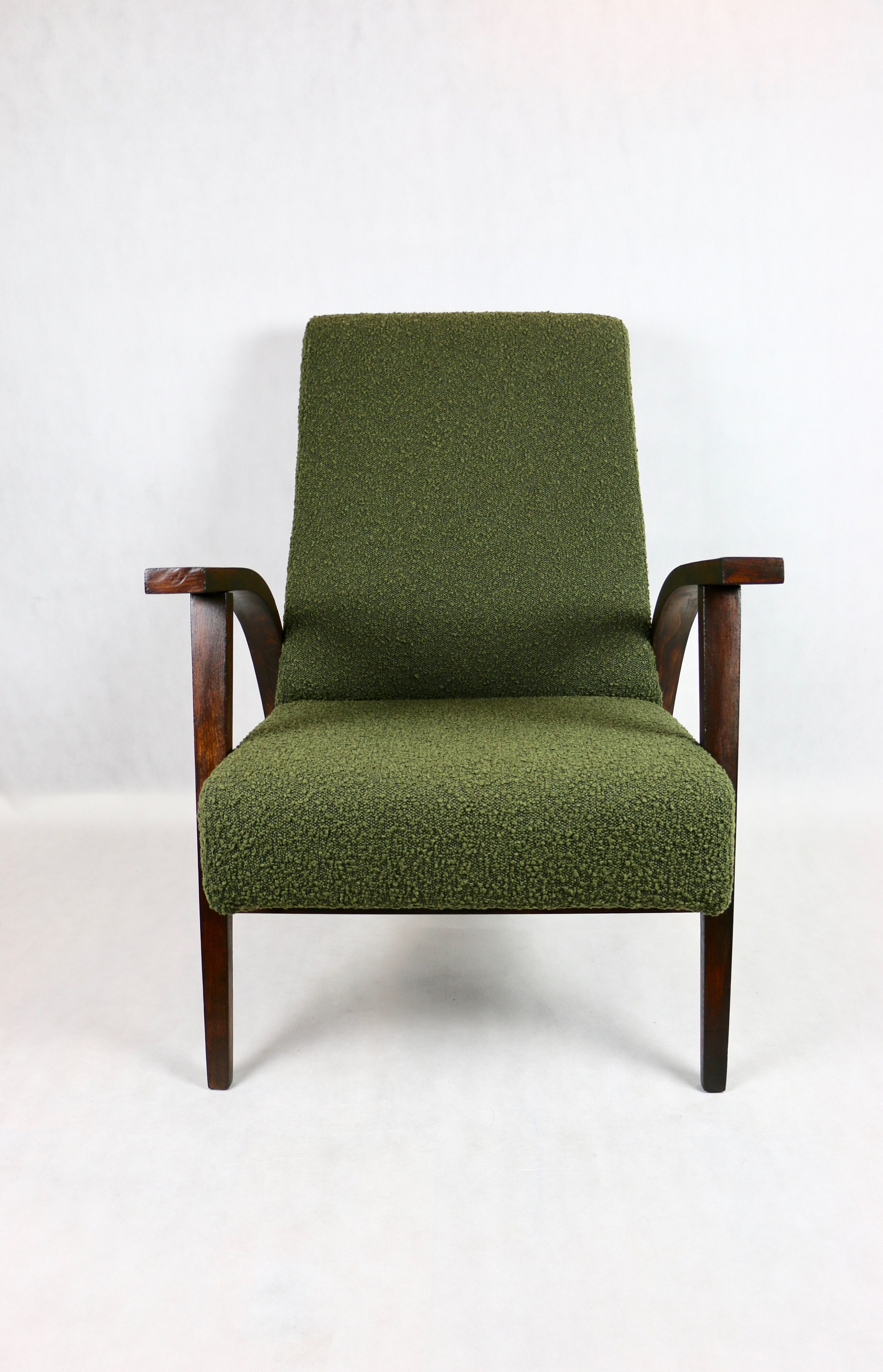 Olive Green Boucle Armchair design by Lejkowski – Leśniewski, 1970s