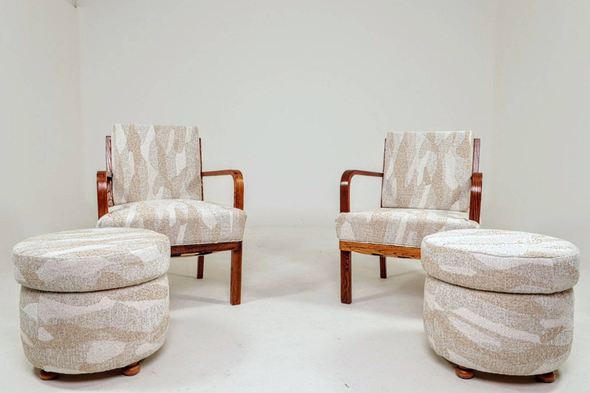 Pair of Art Déco Armchairs – Ash Wood & Ash Veneer Jacquard Fabric