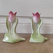 Paire vases soliflore art deco barbotine tulipe
