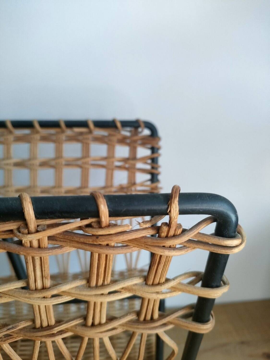 Iron and Rattan Magazine Rack - 1960s - Vintage