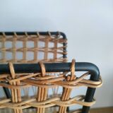 Iron and Rattan Magazine Rack - 1960s - Vintage