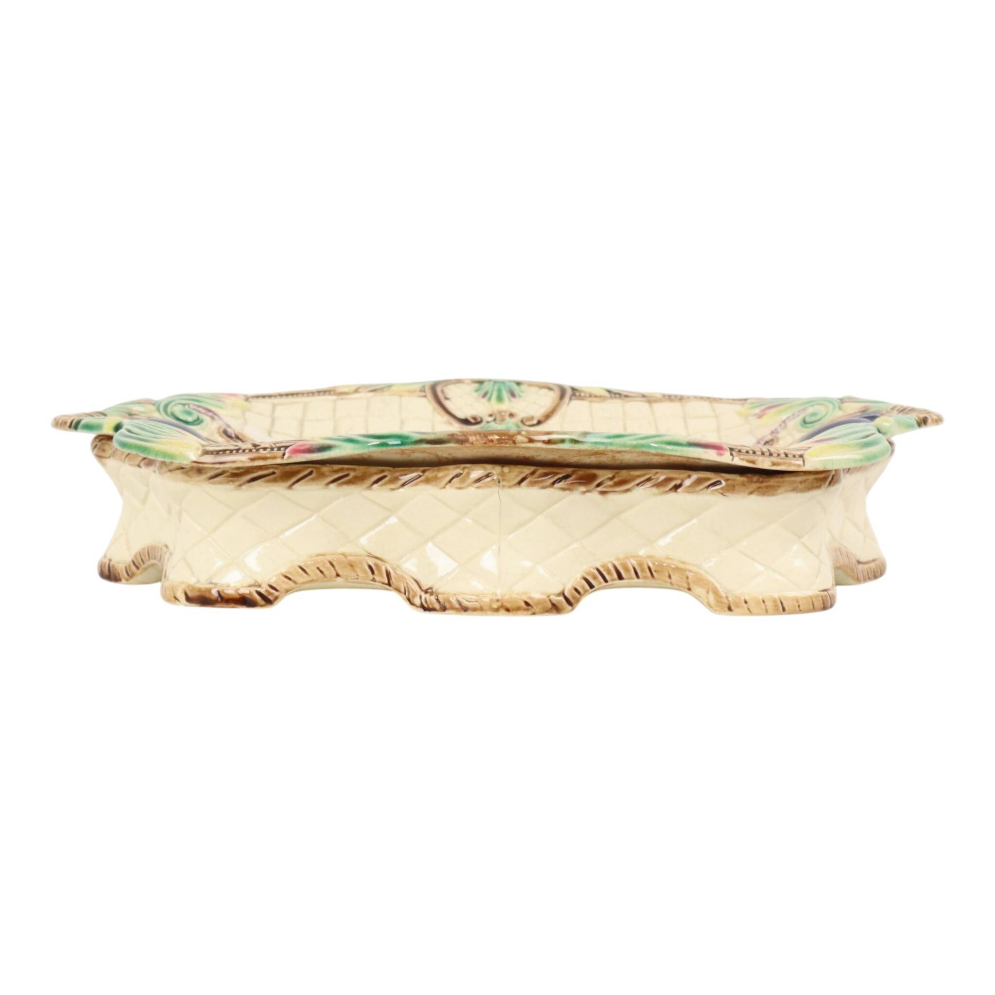 Antique French Majolica Earthenware Asparagus Plate, 19th Century