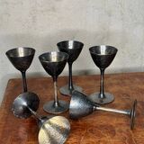 Set of six hammered metal stemmed glasses
