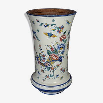 Vase Gien décor corne d'abondance, volatiles, papillons 1870 35 x20 cm sb