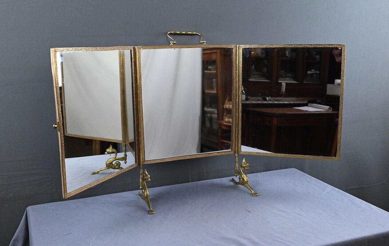 Rare miroir triptyque en bronze – 1900