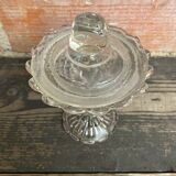 Antique glass candy dish, sugar bowl, footed, vintage molded glass