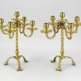 18th - 19th Century Two brass candlesticks H 32 cm.