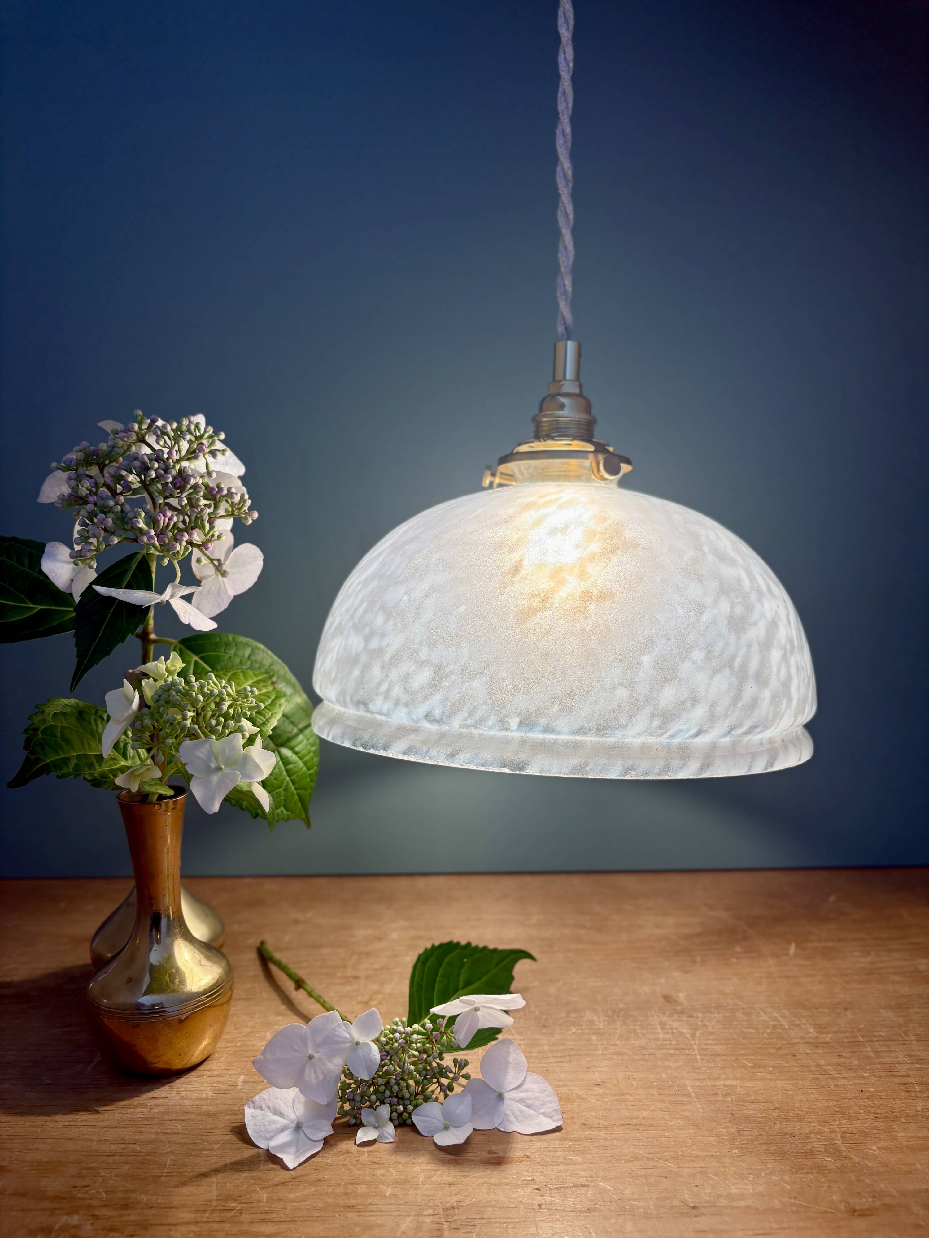 Vintage Clichy White Glass Pendant Lampshade