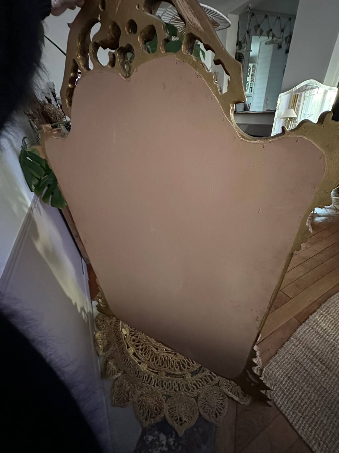 Antique mirror with carved gilded wood glazing beads 164x127