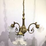 3-light chandelier in bronze and glass tulips