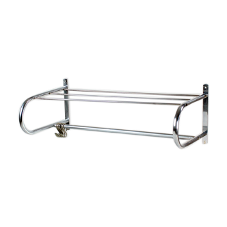 Wall coat rack and shelf in chrome, Czechoslovakia 1950s