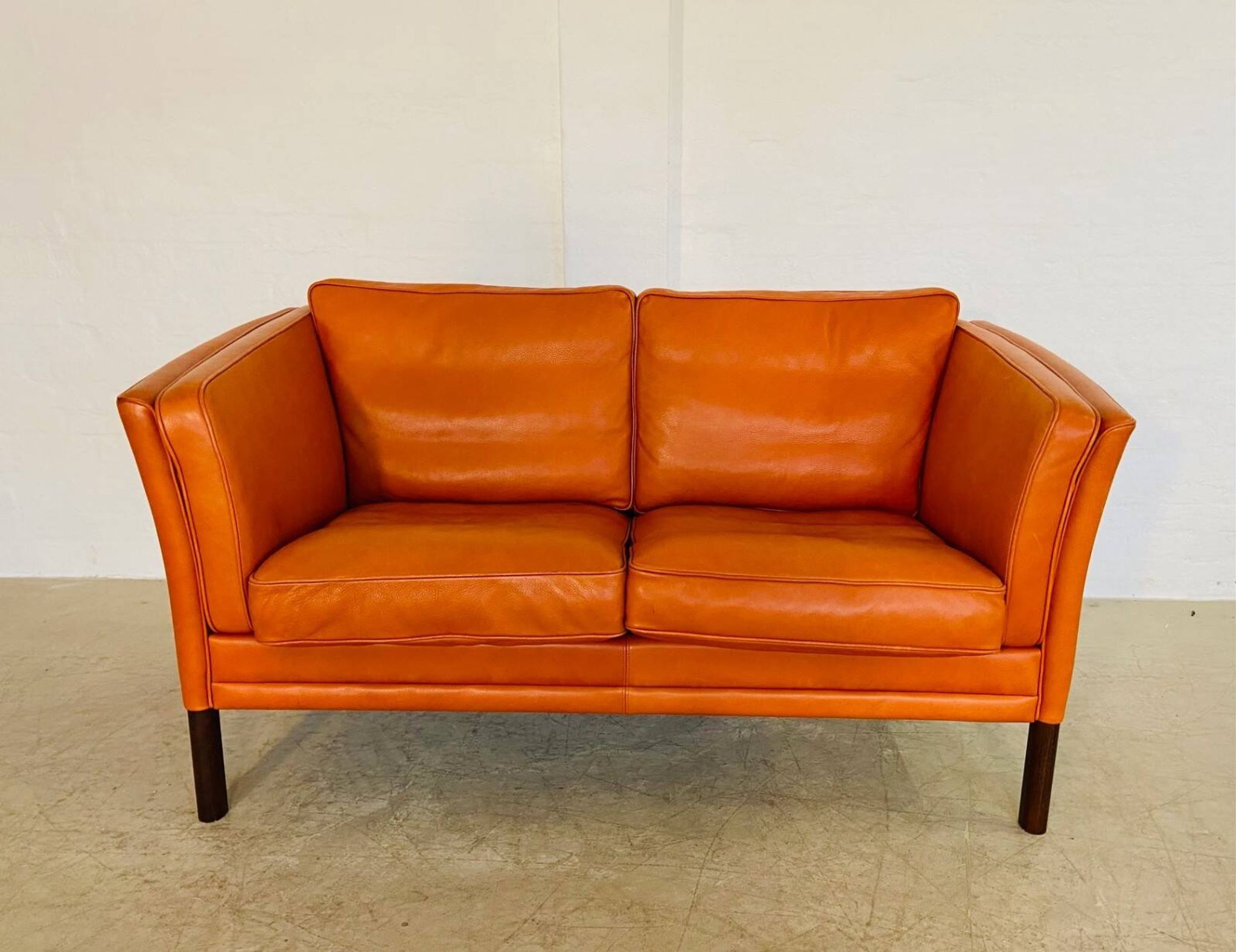 Vintage retro Danish Mogens Hansen 2 person cognac leather sofa