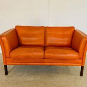 Vintage retro Danish Mogens Hansen 2 person cognac leather sofa