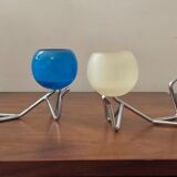 Pair of vintage candle holders 80s in stainless steel and glass paste