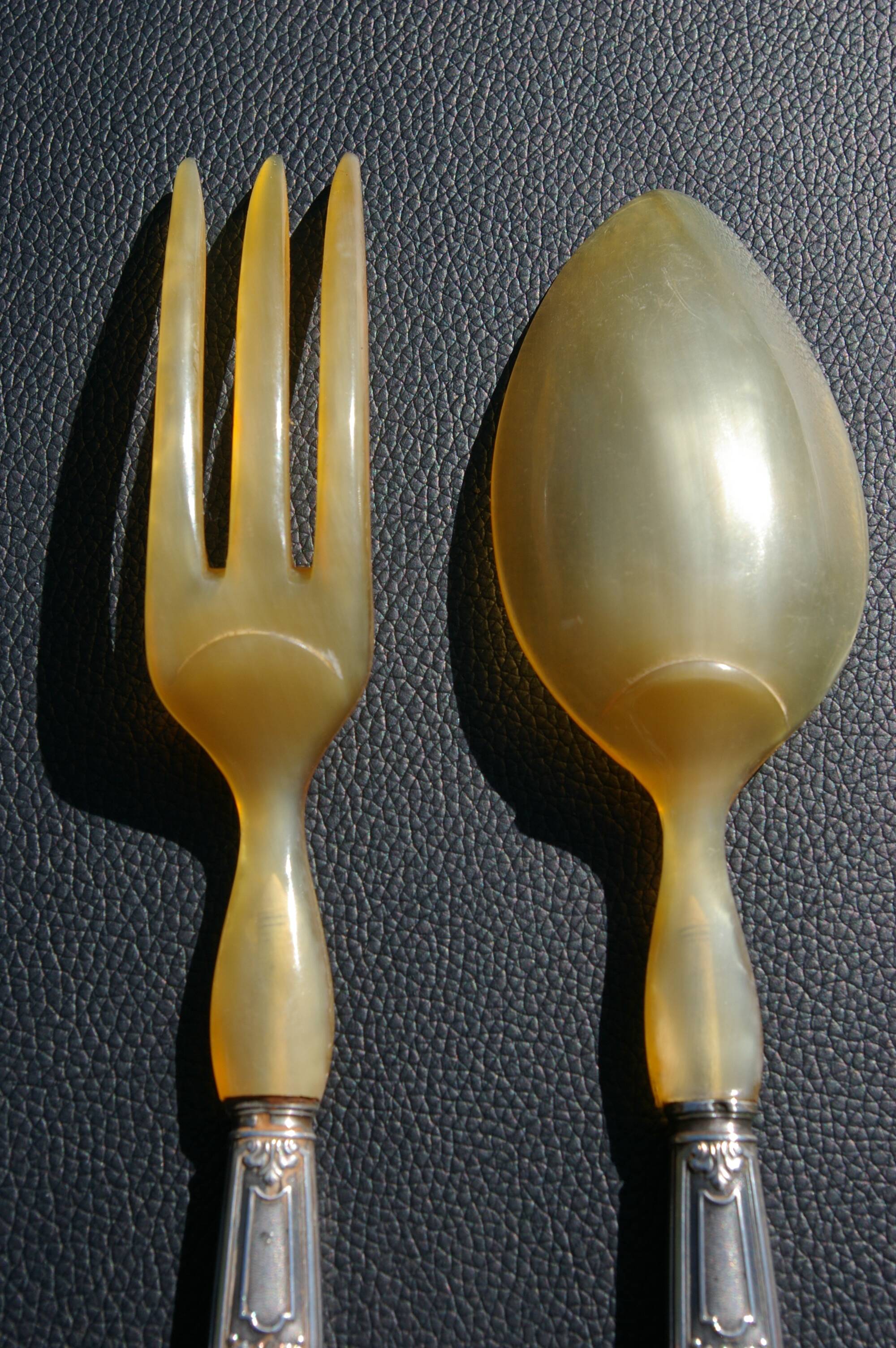 Carving Set + Salad Server Horn and Stainless Steel