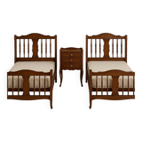 2 beds and a vintage bedside table in solid cherry wood