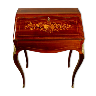 Bureau de pente marqueté de style Louis XV époque napoléon iii