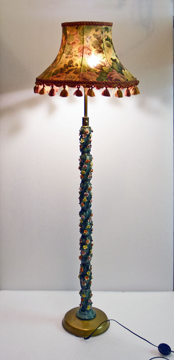 Ceramic floor lamp with little roses, 1950s