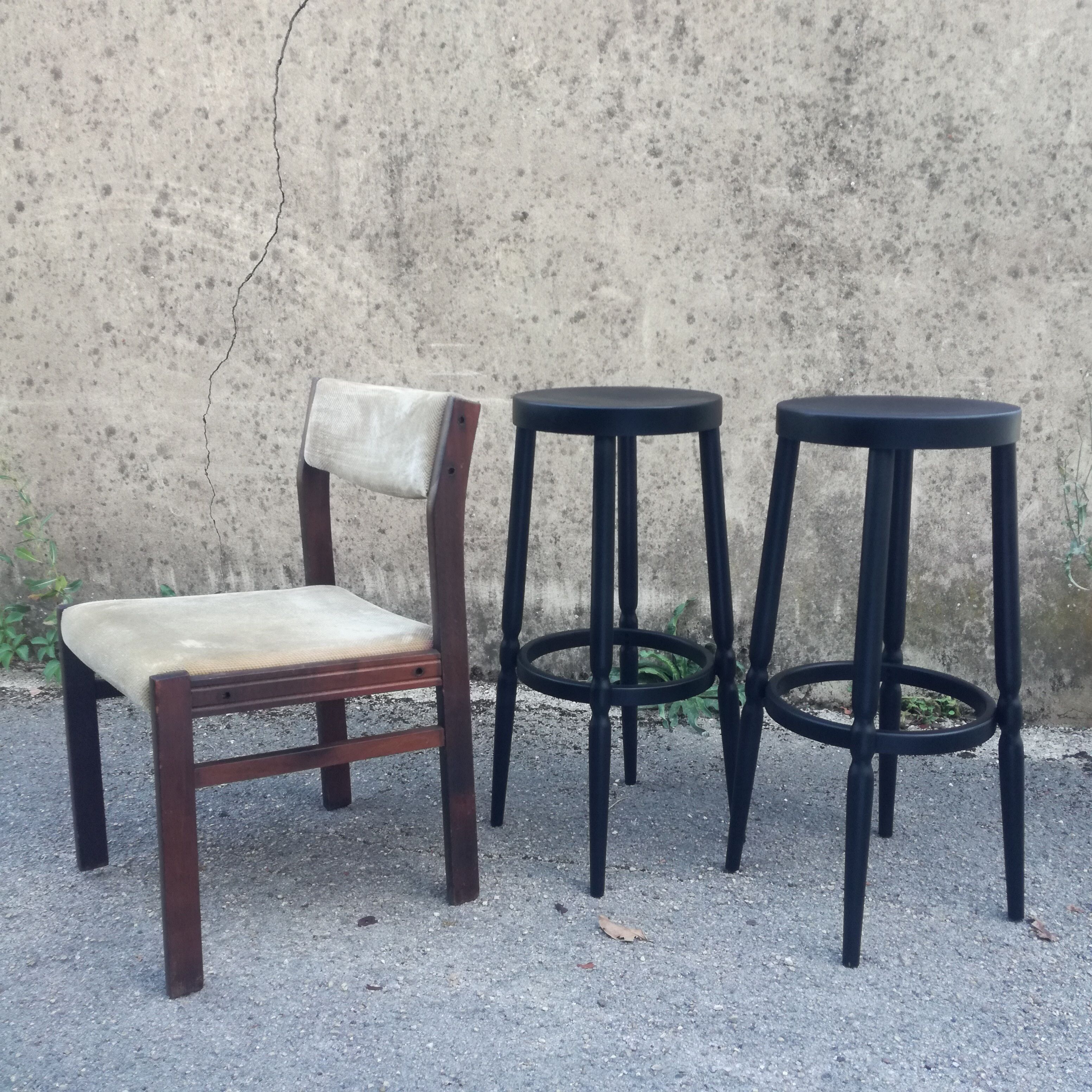 Tabourets peints en noir, set de 2