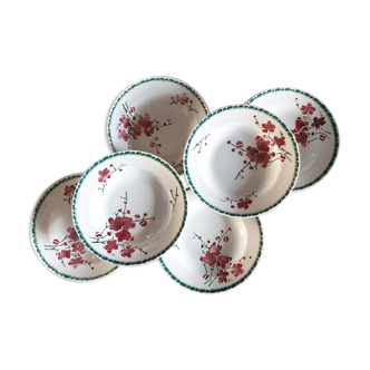 Old hollow plates X6 model Cherry blossoms from the French factory of Badonviller